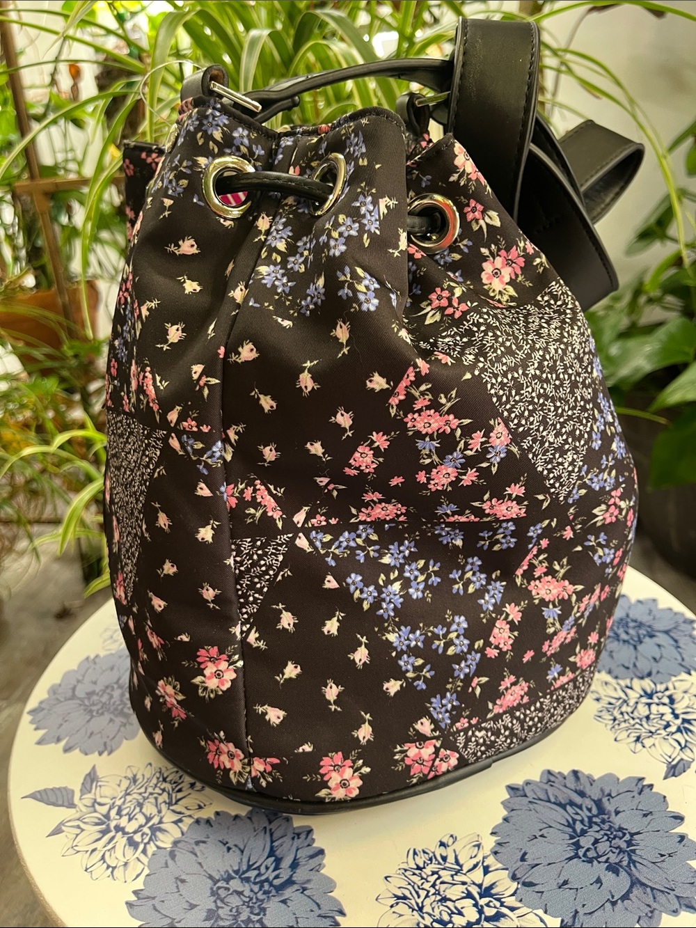 Juicy Couture Floral Drawstring Bucket Bag - Black Pink by - Picture 4 of 9
